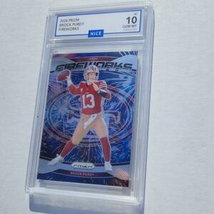 -SOLD- 2024 Panini Prizm Brock Purdy Fireworks Insert NICE GEM MT 10 Graded Card